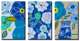 Blue Flower Swirls Triptych