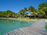 Wooden Pier Leadin to Resort on Aore Islet before Island of Espiritu Santo  Vanuatu  South Pacific