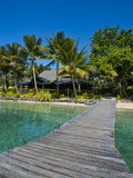 Wooden Pier Leading to Resort on Aore Islet before Island of Espiritu Santo  Vanuatu  South Pacific