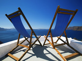 Deck Chairs on Terrace Overlooking Ocean  Santorini  Cyclades  Greek Islands  Greece  Europe