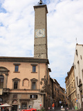 Clock with Roman Numerals on 13th Century Brick Tower  Palazzo del Podesta  Viterbo  Lazio  Italy