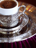 Turkish Coffee Served in Ornate Silver Cup and Dish  Turkey  Eurasia