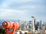 Telescope with View of Seattle Skyline in Distance  Kerry Park  Seattle  Washington State  USA
