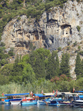 Lycian Tombs of Dalyan with Boats Below  Dalyan  Anatolia  Turkey  Asia Minor  Eurasia