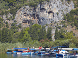 Lycian Tombs of Dalyan with Boats Below  Dalyan  Anatolia  Turkey  Asia Minor  Eurasia