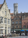 Flemish Gables over Street Cafes with Belfry  Brugge  UNESCO World Heritage Site  Belgium
