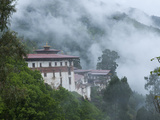 View of the Dzong with Hills and Fog  Trongsa  Bhutan  Asia