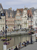 Students Relaxing Along Banks of Graslei  Ghent  Belgium