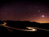 Light Trails and Stars Cape with Venus  Jupiter  Orion and Moon  Peak District Nat'l Park  England