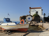 Fishing Boat Stella on Ramp Near Small Chapel at Skala Sikaminia  Lesbos (Lesvos)  Greece