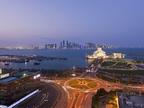Elevated View over Museum of Islamic Art and Dhow Harbour to Modern Skyscraper Skyline  Doha  Qatar