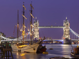 Tower Bridge and Tall Ships on River Thames  London  England  United Kingdom  Europe