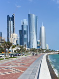 Corniche Towards New Skyline of West Bay Central Financial District  Doha  Qatar  Middle East