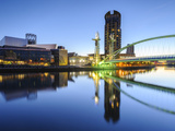 Millennium Bridge and Lowry Centre at Dawn  Salford Quays  Manchester  Greater Manchester  England