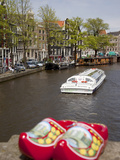 Souvenir Clogs and Canal  Amsterdam  Holland  Europe