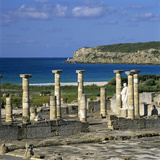 Roman Ruins with Statue of Emperor Trajan  Baelo Claudia  Near Tarifa  Andalucia  Spain  Europe