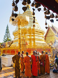 Group of Buddhist Monks Praying at Wat Doi Suthep Temple  Chiang Mai  Thailand  Southeast Asia