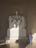 The Statue of Lincoln in the Lincoln Memorial Being Admired by a Young Girl  Washington DC  USA