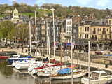 The Vieux Bassin  Old Town and Boats Moored Along the Quay  Honfleur  Calvados  Normandy  France