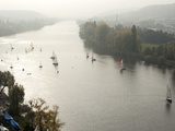 Sail Boats on Vltava River in Autumn  Vysehrad  Prague  Czech Republic  Europe