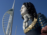 Ship Figurehead with Spinnaker Tower Behind  Gunwharf  Portsmouth  Hampshire  England  UK  Europe