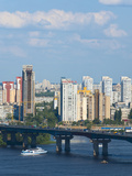 View Towards Patona Bridge and Berezniaky over the Dnipro River  Kiev  Ukraine  Europe