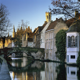 Canal View with Belfry in Winter  Bruges  West Vlaanderen (Flanders)  Belgium  Europe