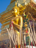 Gold Leaf Buddha and Incense Sticks at Wat Doi Suthep Temple  Chiang Mai  Thailand  Southeast Asia