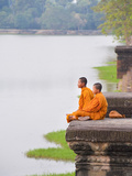 Buddhist Monks Sitting at Angkor Wat Temple  Angkor  UNESCO World Heritage Site  Cambodia