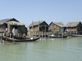Bamboo Huts and Boats Along a Waterway  Irrawaddy Delta  Myanmar (Burma)  Asia