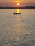 Traditional Rowing Boat on the River at Sunset  Pathein  Irrawaddy Delta  Myamar (Burma)  Asia