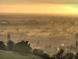 View of Glastonbury During Sunset from Glastonbury Tor  Somerset  England  United Kingdom  Europe