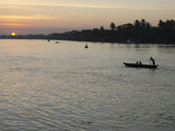 Traditional Rowing Boat on the River at Sunset  Pathein  Irrawaddy Delta  Myamar (Burma)  Asia