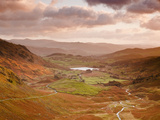 Looking Down Wrynose Pass to Little Langdale in Lake District National Park  Cumbria  England