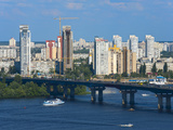 View Towards Patona Bridge and Berezniaky over the Dnipro River  Kiev  Ukraine  Europe