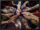 Pakistani Girls Show Their Hands Painted with Henna Ahead of the Muslim Festival of Eid-Al-Fitr