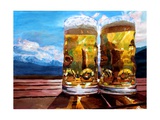 Two Glasses of Beer with Mountains