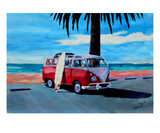 The Red Volkswagen with Palm and Ocean