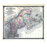 1876  County Map of New England and the Provinces of Quebec  New Brunswick  Nova Scotia and Prince
