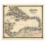 1876  County Map of Florida  West Indies  Caribbean  Mexico  Cuba  South America  United