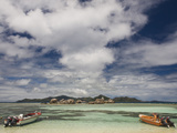 Fishing Boats on the Coast with Buildings in the Background  La Passe  La Digue Island  Seychelles