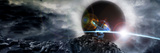 Satellite Dish on a Mountain with Solar Eclipse