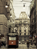 Tram on a Street  Piazza Del Duomo  Milan  Lombardy  Italy