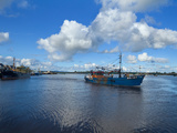 Fishing Boats Ettibg Off from the Quays of Wexford Town Looking North to the Slaney Bridge Count