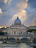 Arch Bridge across Tiber River with St Peter's Basilica in the Background  Rome  Lazio  Italy