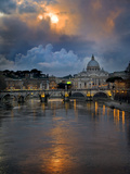 Arch Bridge across Tiber River with St Peter's Basilica in the Background  Rome  Lazio  Italy