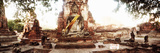 Large Buddha Statue Adorned with Cloth and Flowers in the Ancient Ruins of Ayutthaya Historical 
