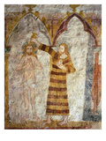 Baptism of Christ by Saint John the Baptist  Gothic Mural Painting  15th Century