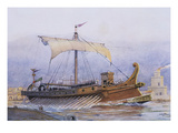Roman Vessel Leaving the Dockyard  Watercolour Reconstruction  Late 19th - Early 20th Century