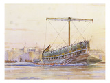 Assyrian Galley  Watercolour Reconstruction  Late 19th - Early 20th Century